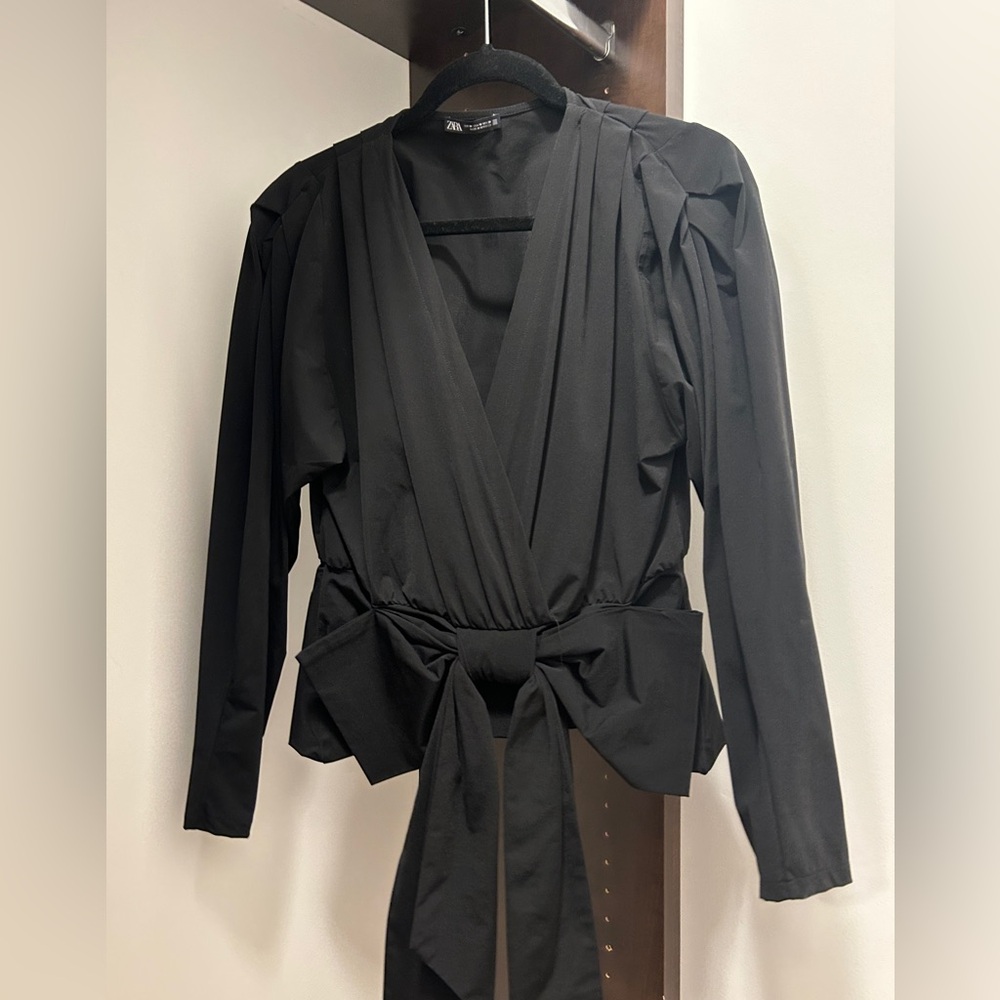Zara Black Bow Blouse